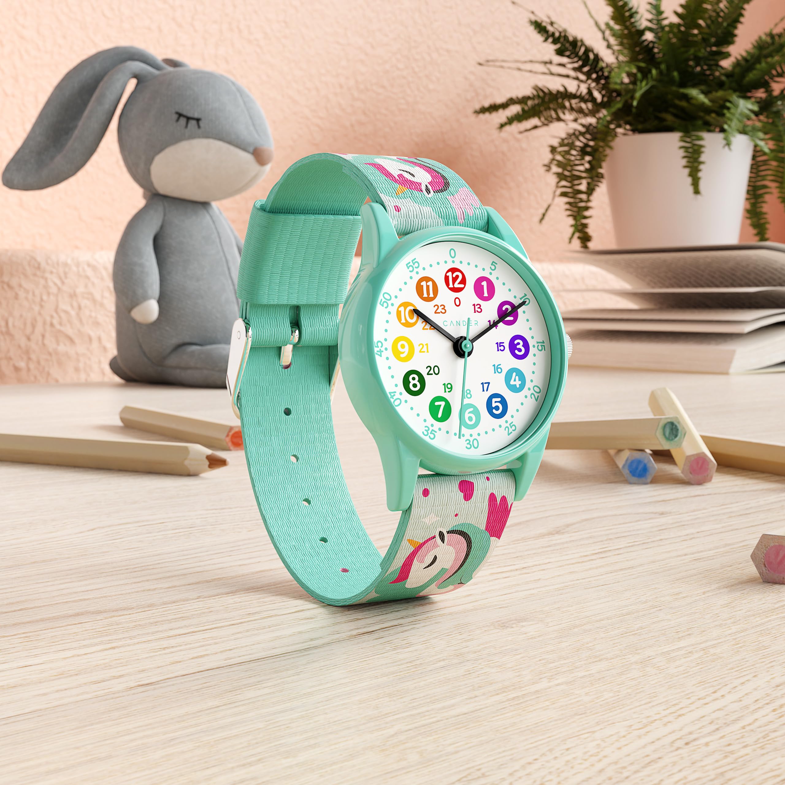 Cander Berlin MNA 1530 E Montre pour enfant, filles, motif licorne, pour l’apprentissage, turquoise, étanche, Turquoise