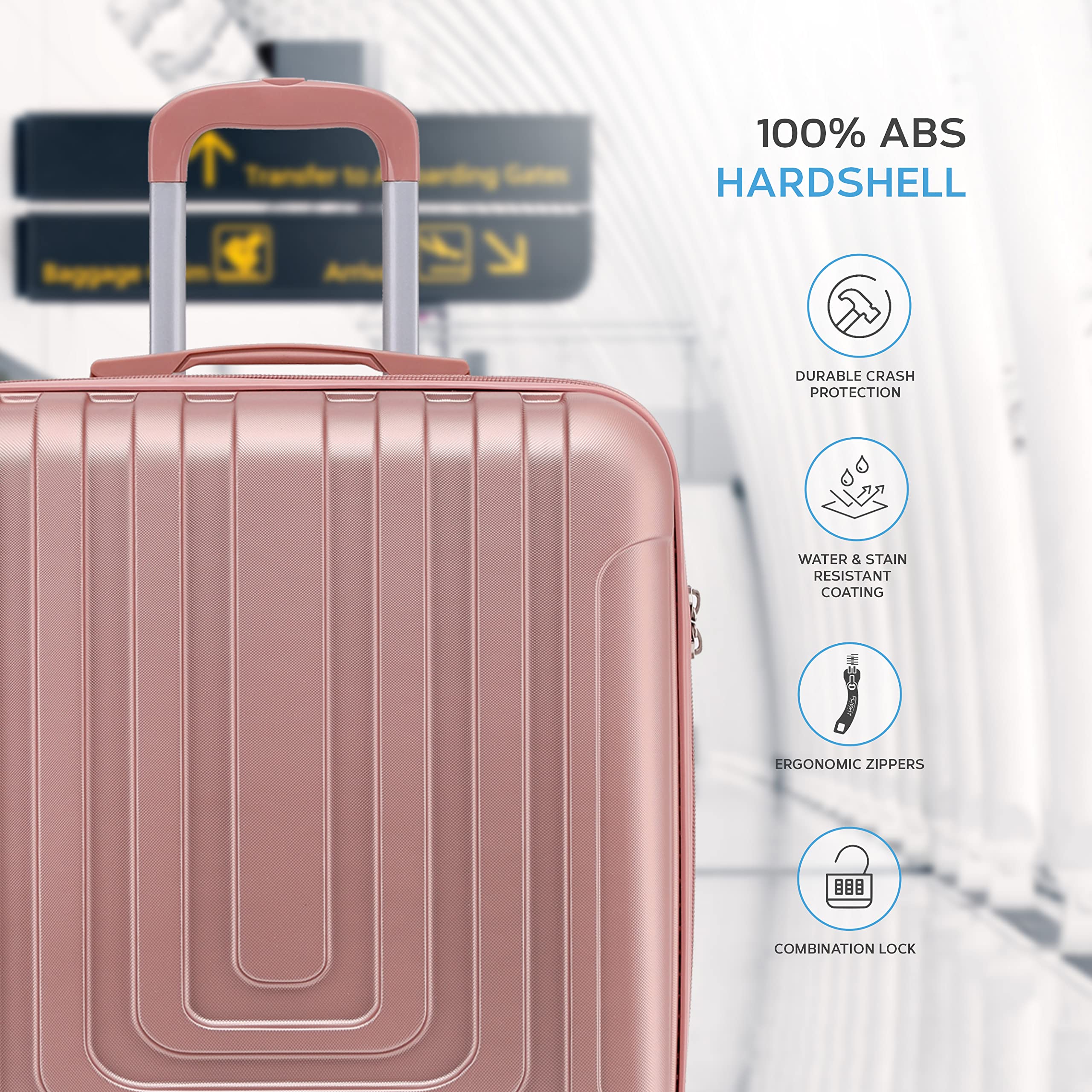 Flight Knight Maleta De Mano Rigida Y Ligera Premium - 8 Ruedas Giratorias - Cerradura TSA Incorporada con Puerto USB - Aprobada por Mas De 100 Aerolineas como EasyJet para Cabina Grande - 56x45x25cm
