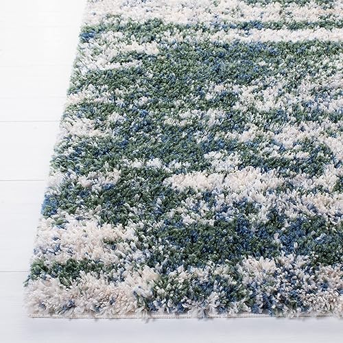 Miniatura 4 de SAFAVIEH Berber Shag Collection - Tapete para pasillo, 2 x 12 pies, verde y beige, diseño abstracto moderno, no desprende pelusa y de fácil cuidado,