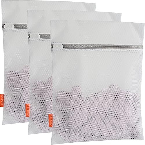 Vista 7 de Polecasa 3 bolsas de malla para lavandería con cremallera resistente, agujeros de malla uniformes, varios tamaños para todos tus delicados, A-malla