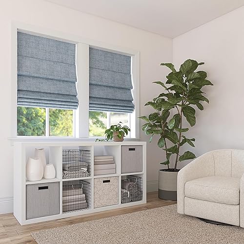 Miniatura 7 de Sun Zero Seraphina - Persiana romana sin cordón texturizada, 100 % opaca, 35 x 64 pulgadas, azul