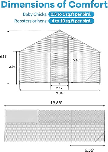 Vista 5 de GarveeLife Gallinero de metal grande, gallinero para 10/20 pollos, jaula para aves de corral al aire libre con cubierta anti-UV e impermeable, 13.12