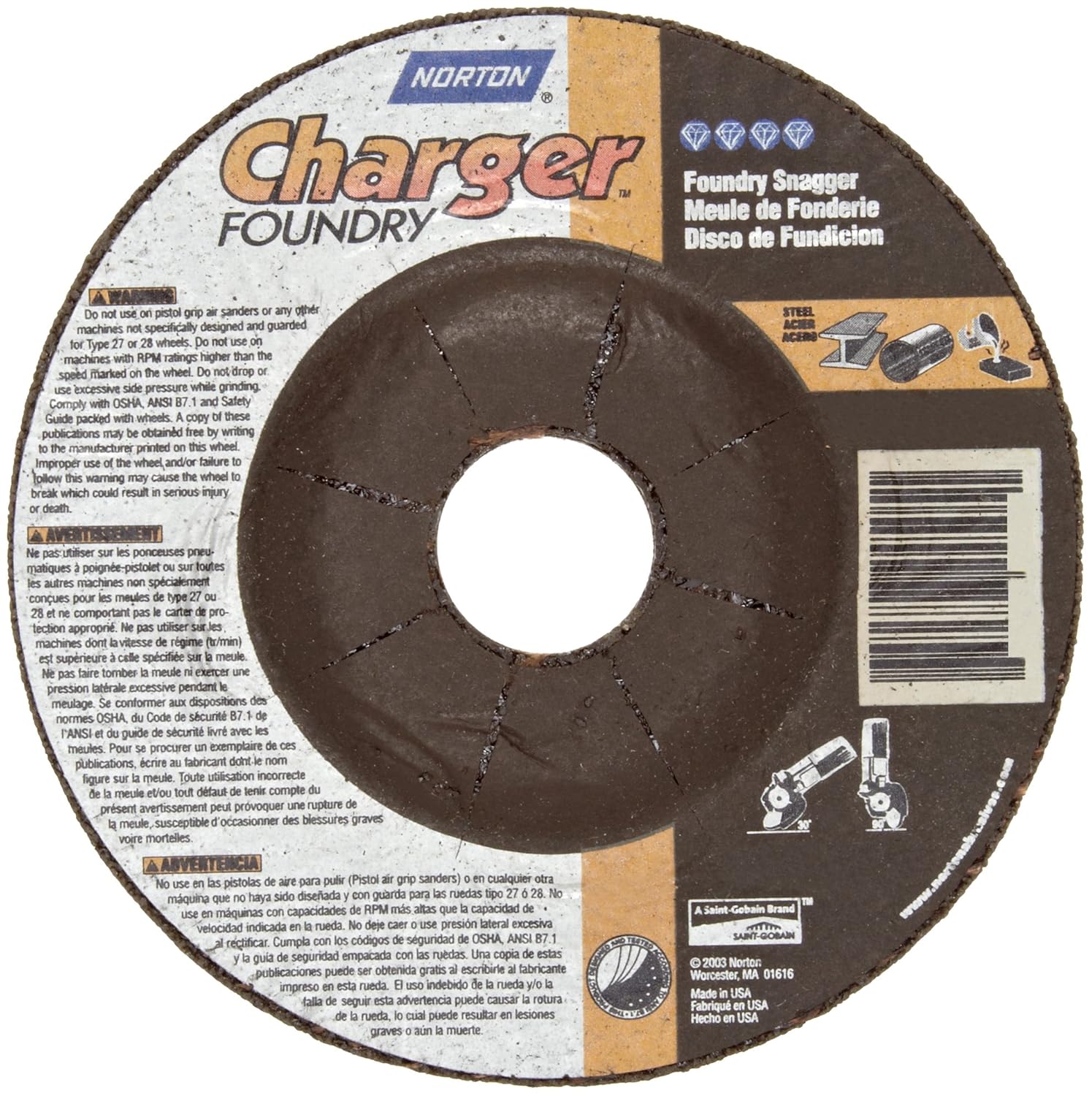 Norton Charger Plus Foundry Depressed Center Abrasive Wheel, Type 27