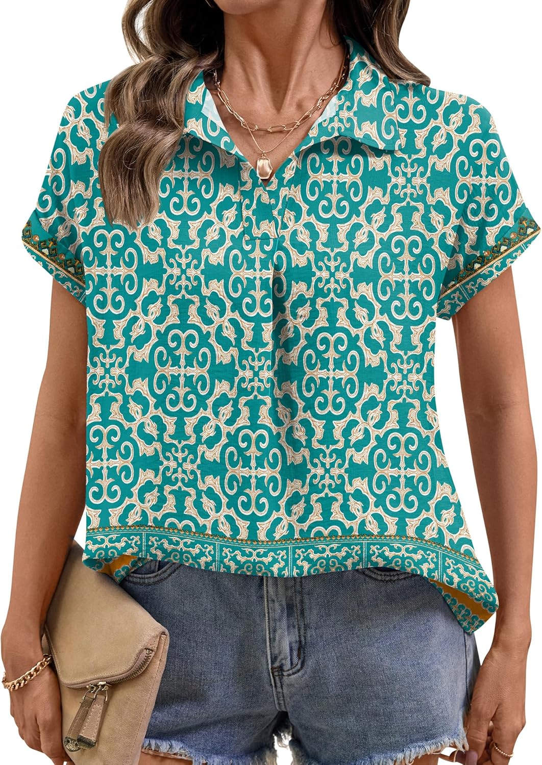 LOMON Women Blouses Spring Summer Tops for Women 2026 Short Sleeve V Neck Dressy Casual Collared Shirts Work Office - Image 2