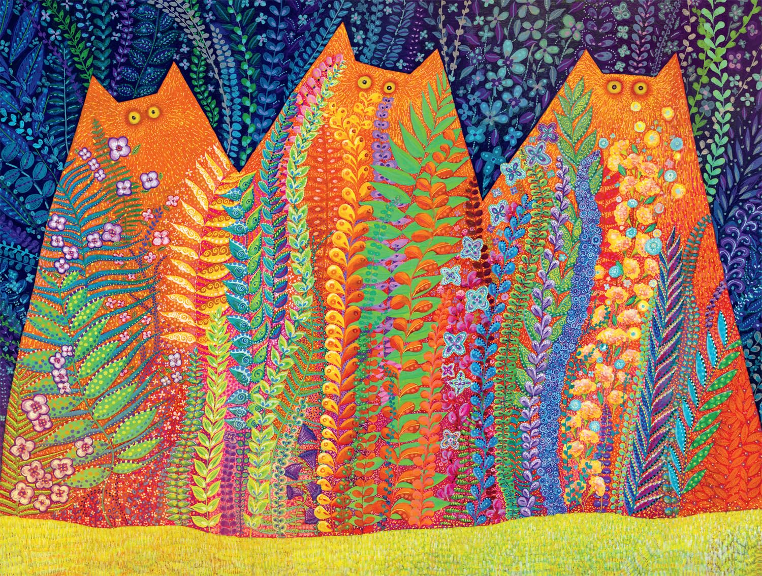 Buffalo Games - Kathryn Kramer Waters - Three Cats in The Garden - 750 Piece Jigsaw Puzzle for Adults -Challenging Puzzle Perfect for Game Nights -