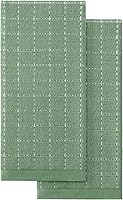 Homaxy 100% Cotton Terry Kitchen Towels - Grass Green Checkered, Super Absorbent & Soft Dish Towels, 13x28 Inch, 2 Pack