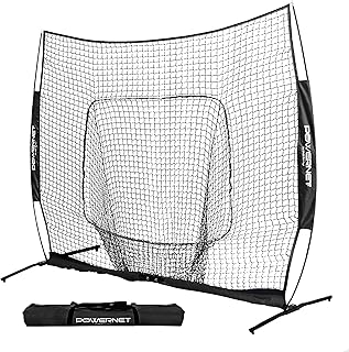 PowerNet 8x8 XLP PRO Net with One Piece Frame (Black) | Huge Baseball Softball Hitting Pitching Area | Great for Teams | Batting Fielding Portable Backstop | Non-Tip Weighted Base | 8 x 8 (64SqFt)