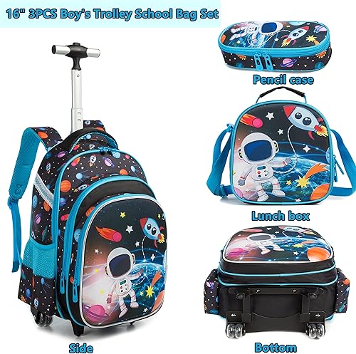 Miniatura 3 de Egchescebo Mochila con ruedas para niños, 3 unidades, con ruedas, carrito con ruedas, Azul-yuhangyuan, Mochilas de viaje