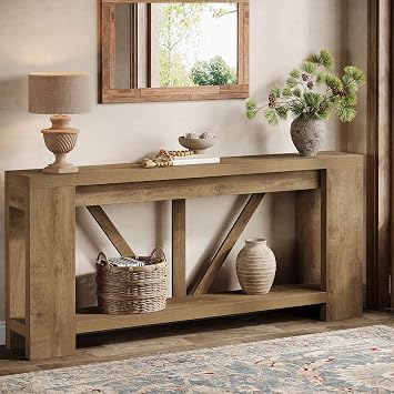 Tribesigns 70.9" Extra Long Entryway Table, Farmhouse Wood Console Tables with Storage Shelf, Modern Rustic Sofa Foyer Tables for Entryway, Behind Couch, Living Room, Entrance, Brown
