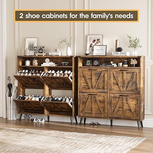 Miniatura 4 de Armario de zapatos con 4 cajones abatibles, armario de almacenamiento de zapatos de granja para entrada, estante organizador estrecho independiente