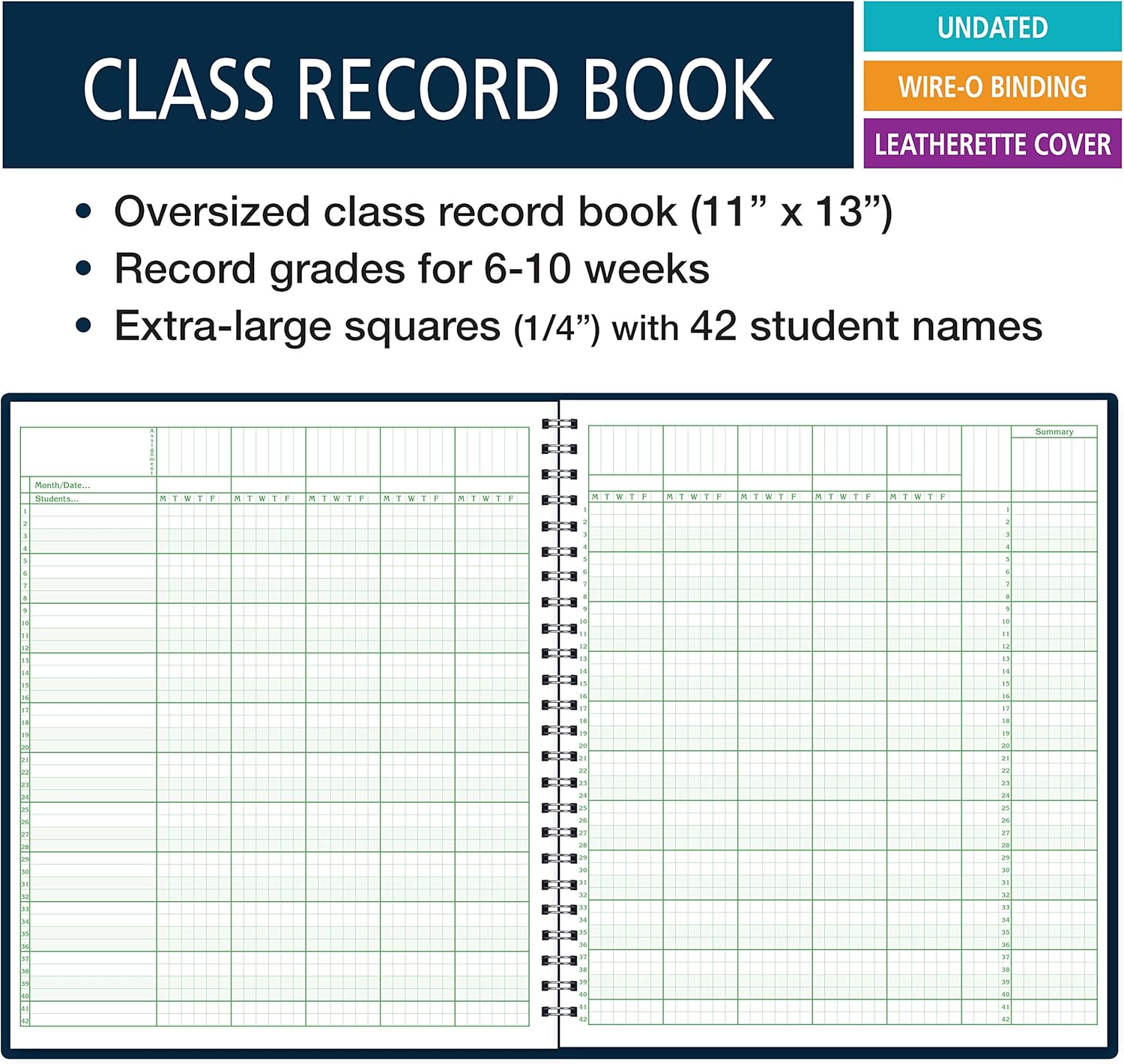 Extra Large (11"x13") Record Book for 6-10 Weeks; Extra-Large Squares (1/4") 42 Student Names (King Record) : Office Products