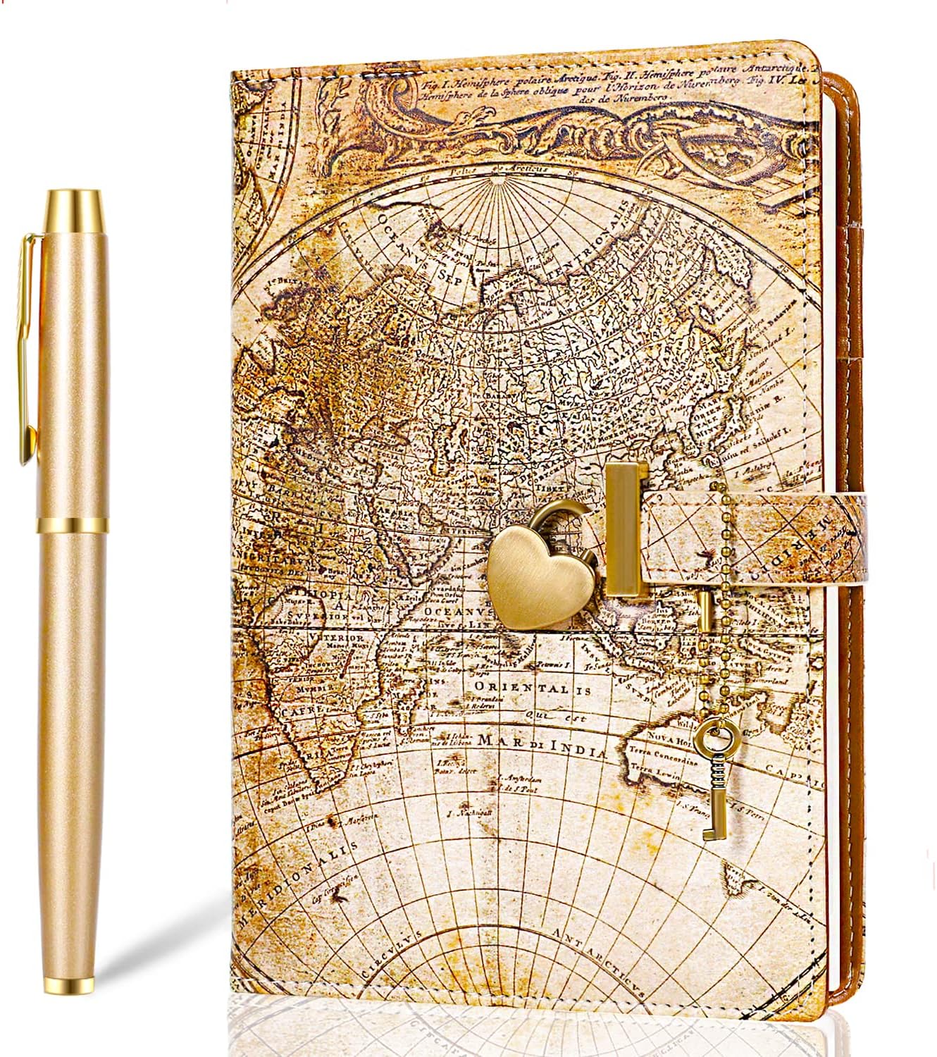 NC HeartShaped Diary with Lock, Vintage PU Leather