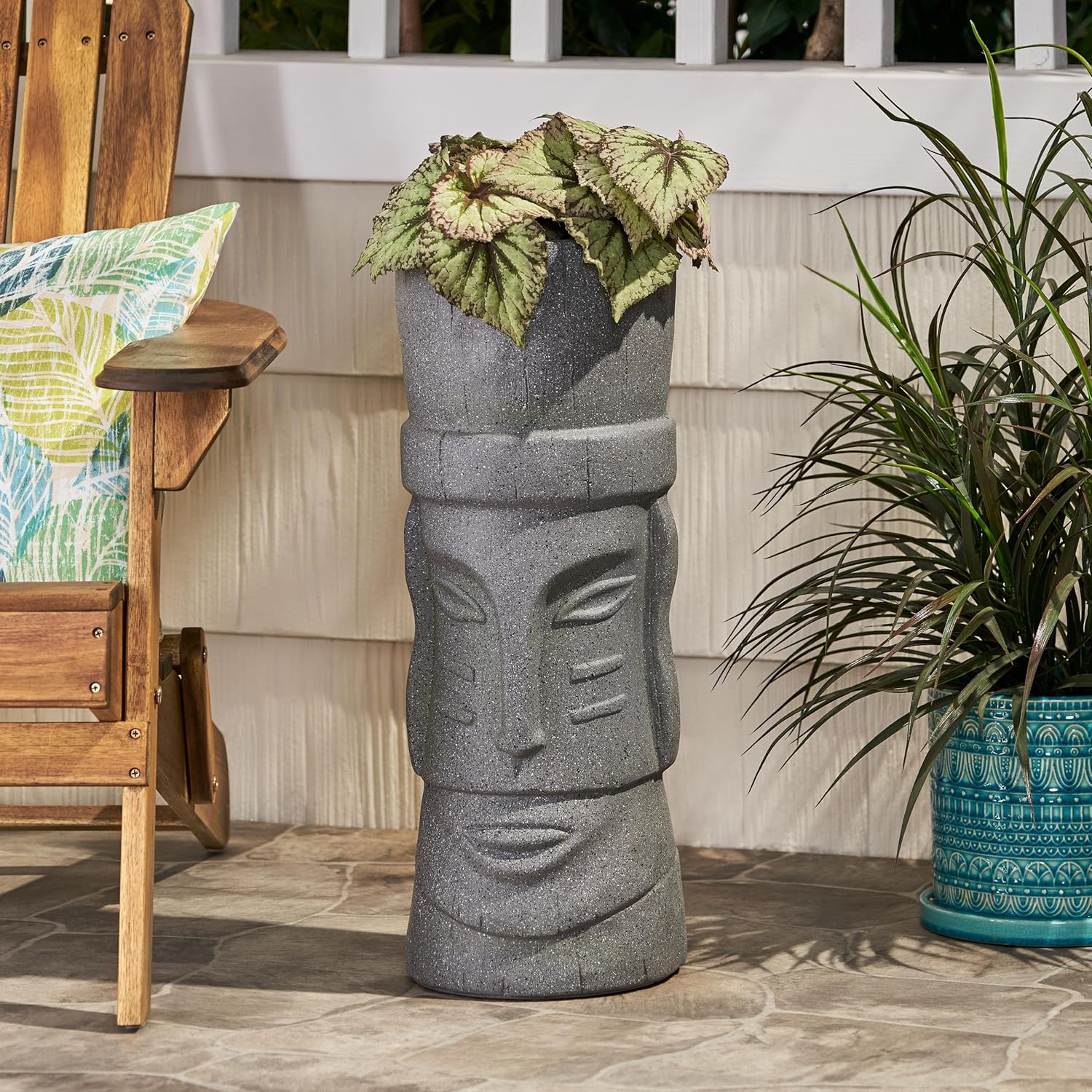 Tall Urn Flower Planter 24" Indoor Outdoor, Lightweight Faux Stone Magnesium Oxide Planter Pot, Stone Gray Decorative Garden Planter for Patio Balcony Living Room