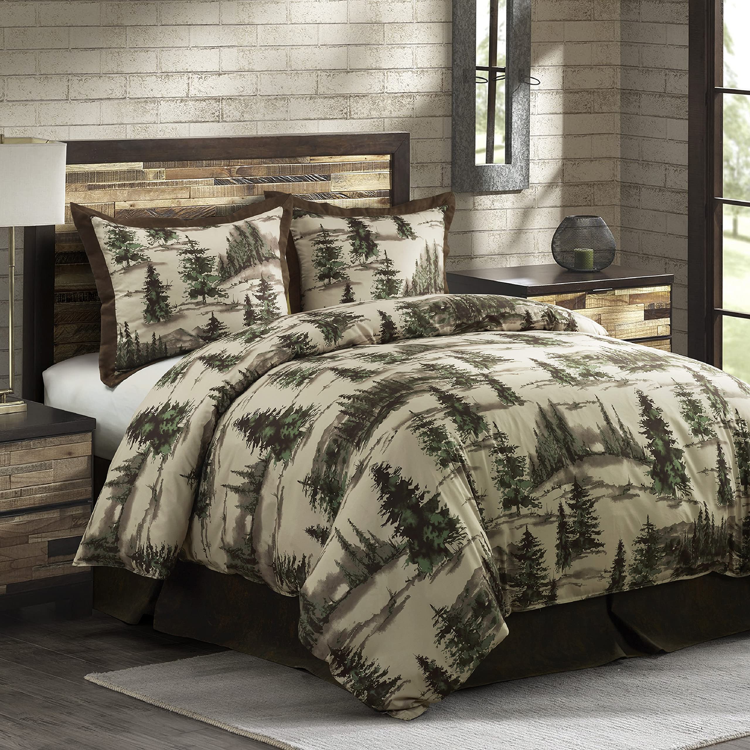 Paseo Road Cabin Bedding Joshua 3 Piece Lodge Comforter Set with Pillow Shams, King Forest Woods Bedding, Pine Trees Comforter Set, Woodland Nature Western Rustic Bed Set