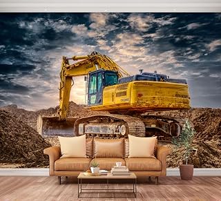 Wall Mural Peel and Stick Excavator Machinery Construction site Large Wallpaper Self Adhesive Contact Paper Removable 3D Wall Sticker for Living Room Bedroom 94"x132"
