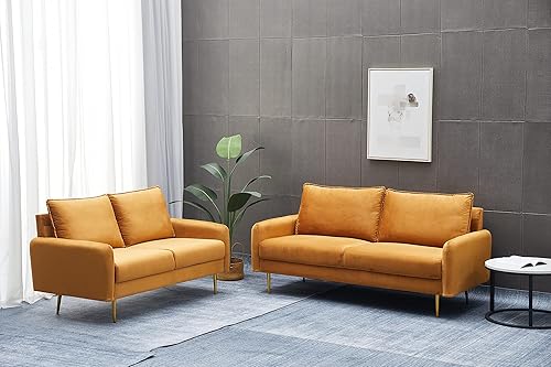 Miniatura 7 de INSTORY Sofá moderno de terciopelo con patas de metal para sala de estar, dormitorio, oficina, sala de juegos, jengibre