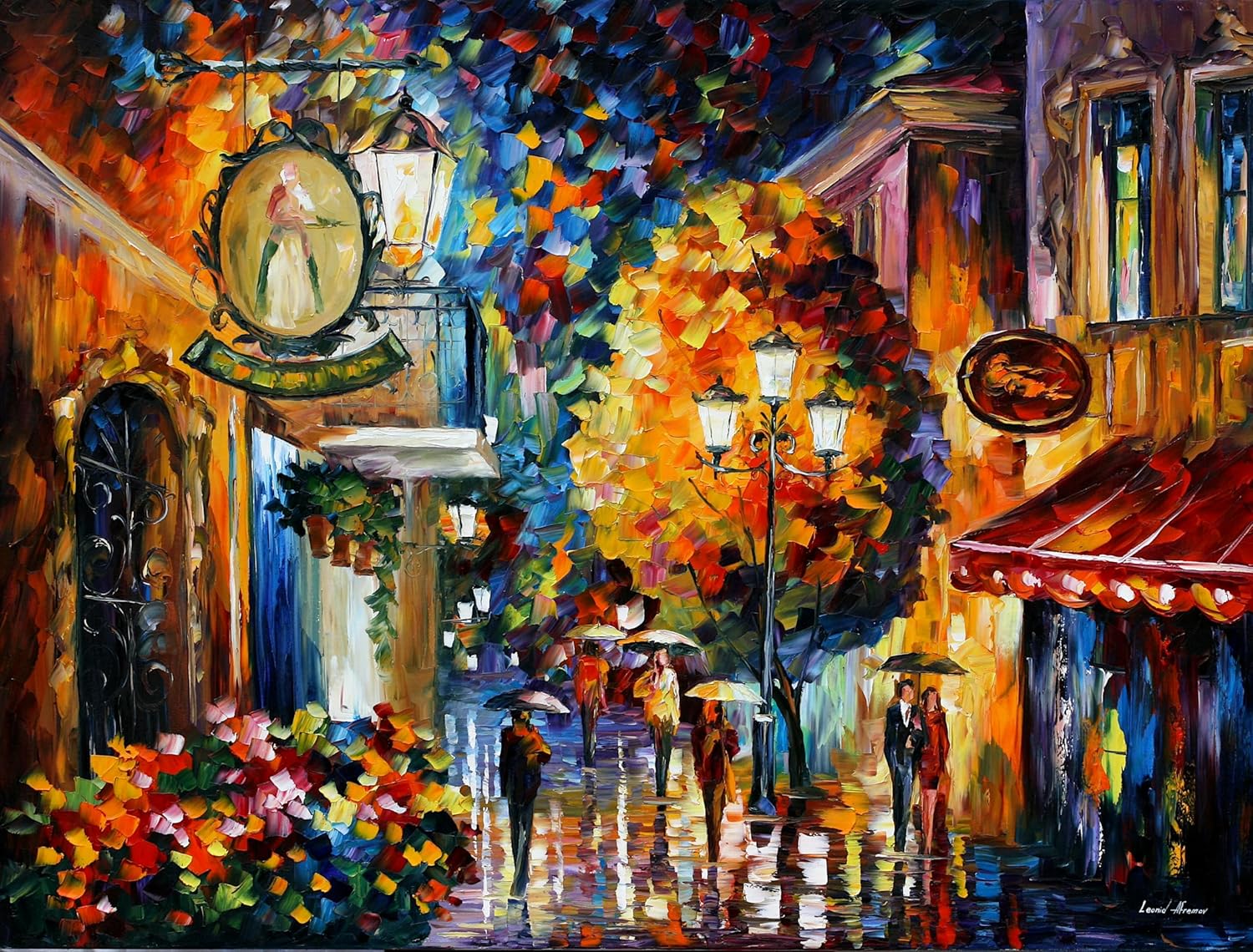afremov Cafe in The Old City - Paint by Numbers Kit by Leonid Painting - Acrylic Paints, Magnifier, and Brushes for Adults and Kids Beginner (30 * 40cm/12 * 16inch DIY Frame)