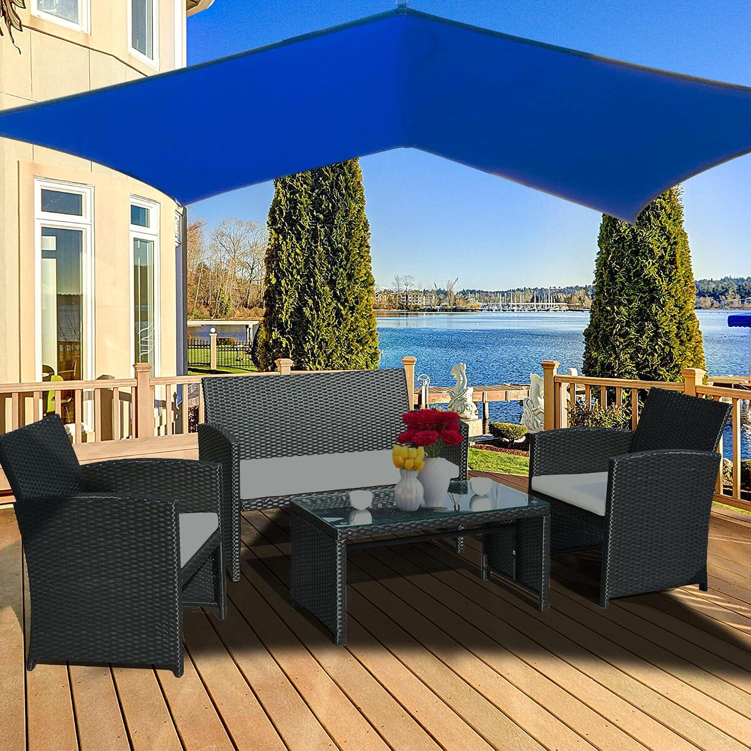 Waterproof Sunshade Sail Canopy Awning Shelter Fabric, UV Blockage & Water Resistant (Support Points Upgraded to Avoid Collect Water) (8x12 ft, Blue)