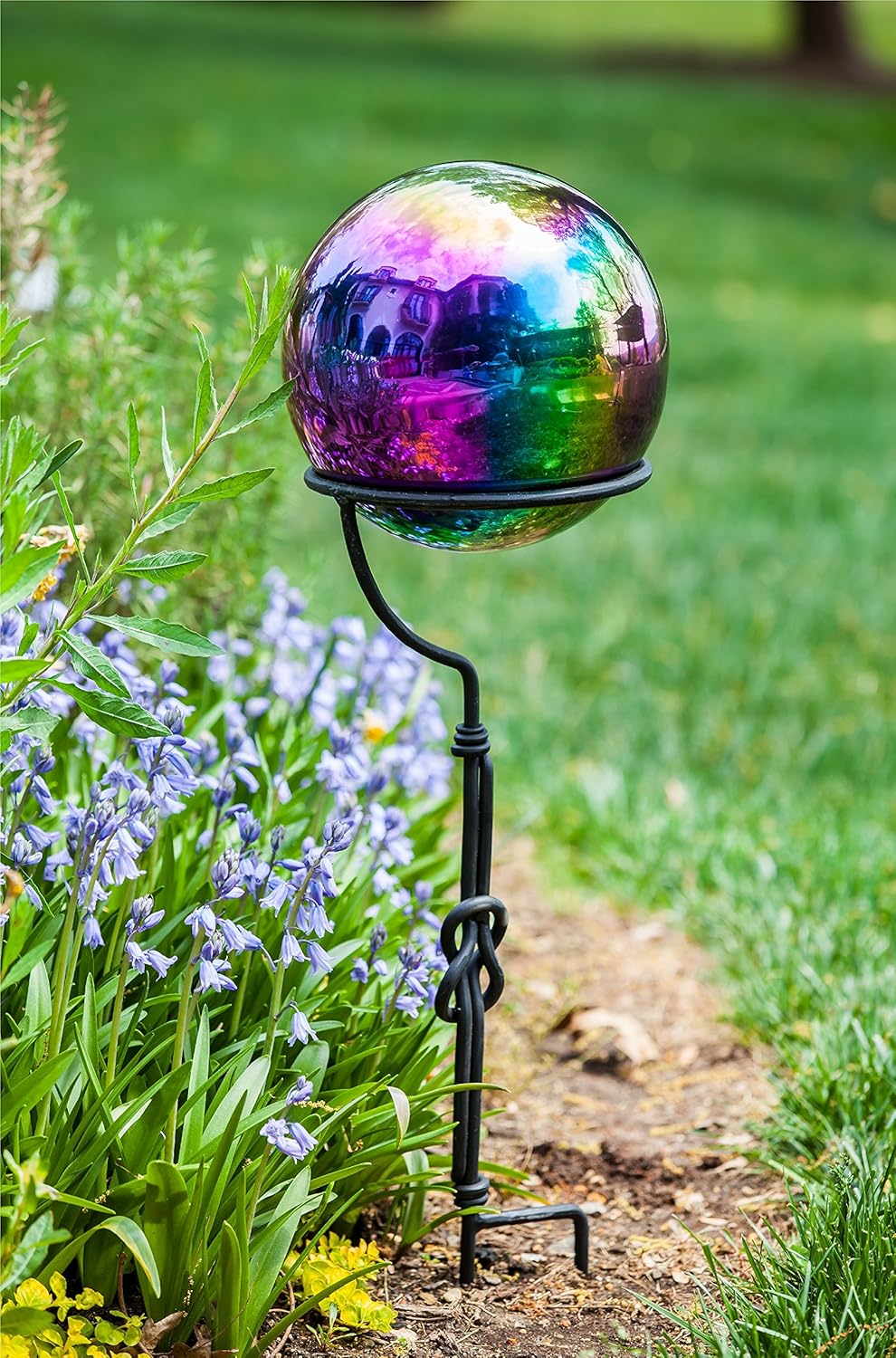 Evergreen Garden Mosaic Glass Gazing Ball (Oil Slick Stainless Steel)