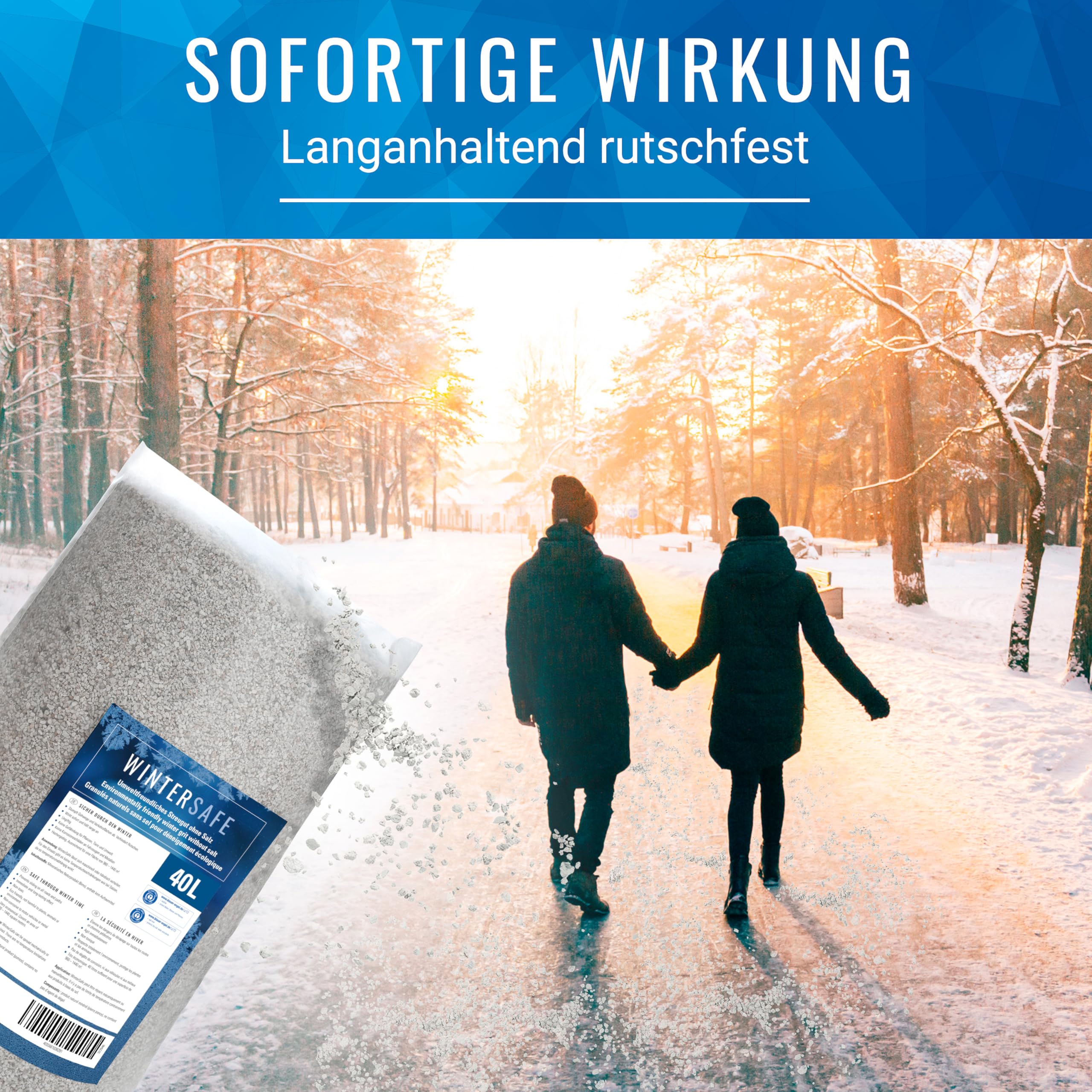 DENIOS Premium Umweltfreundliches Streukies– Besser als Streusalz, Effektiv & Haustierfreundlich – 40 L Lava-Streugut Sack für den professionellen Winterdienst – Rutschfest, Schnell & Zuverlässig