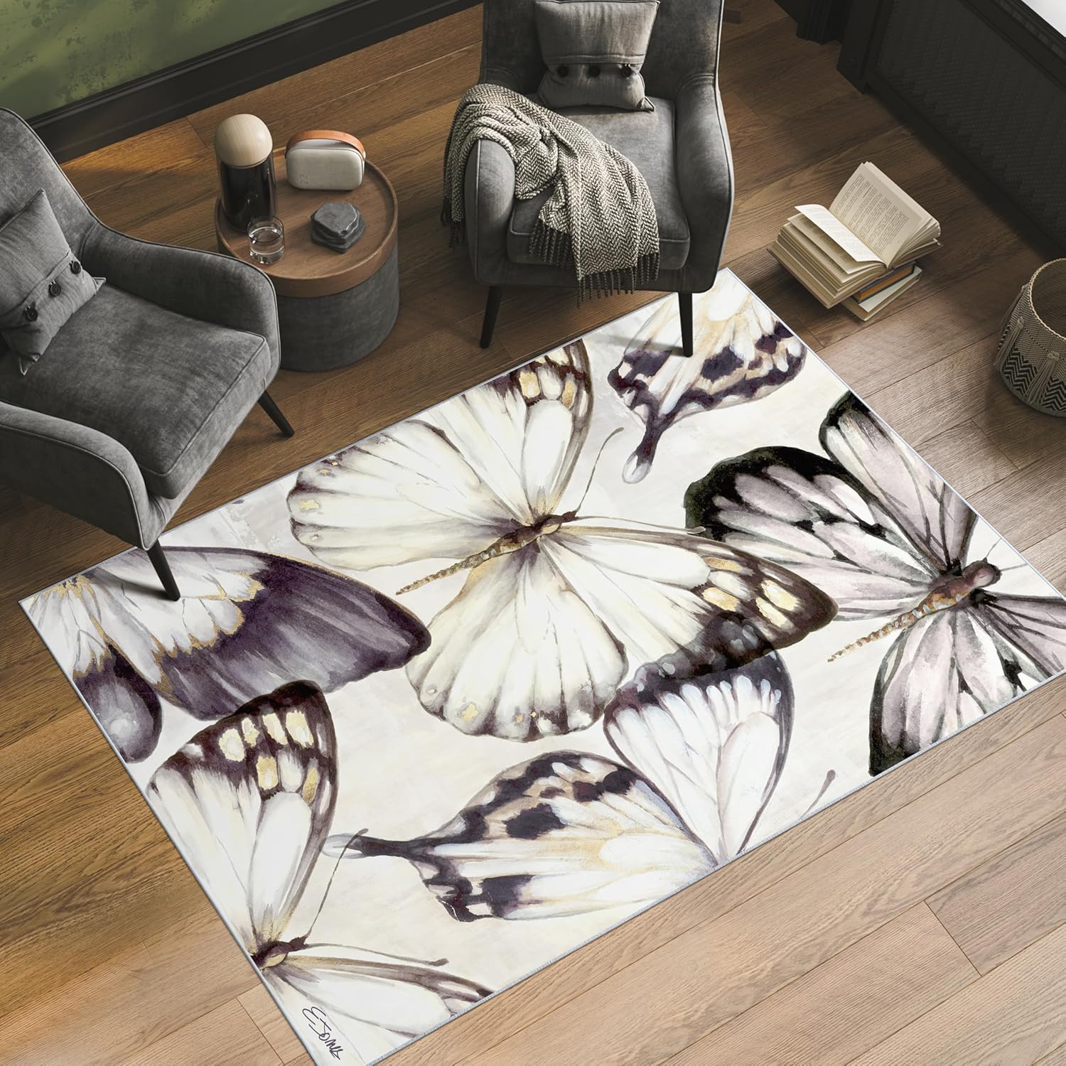 Empire Art Direct Cluster of Butterflies Washable Art Area Rug Size 5'x8', Power-loomed, Heavenly Softness with Non-Slipping Backing