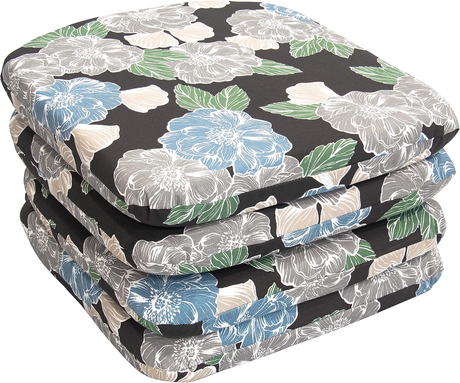 Outdoor Patio Chair Pads with Ties, Fade-Resistant Chair Cushions for Home Office and Patio Garden Furniture Decoration D19.75 x W18.5 x H2.5, Set of 4, T-Spun Polyester Fabric (Floral)