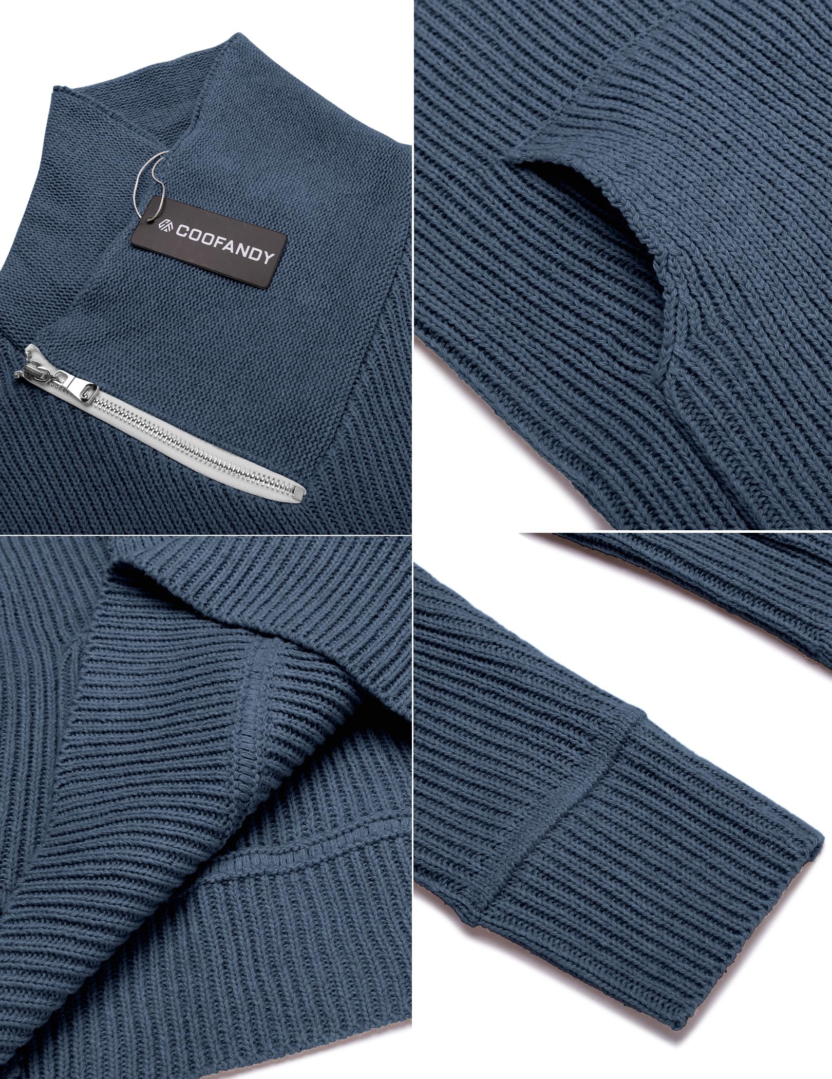 COOFANDY Maglione da uomo a collo alto lavorato a maglia, con collo a scialle, slim fit, con tasche