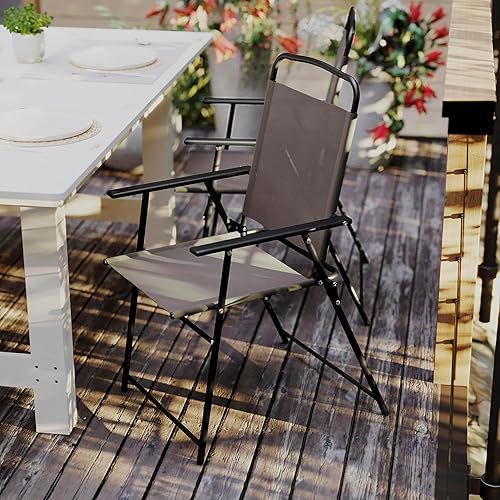 Miniatura 6 de Flash Furniture Mystic - Sillas plegables para patio, sillas de césped de textileno para exteriores con reposabrazos, juego de 2, color marrón