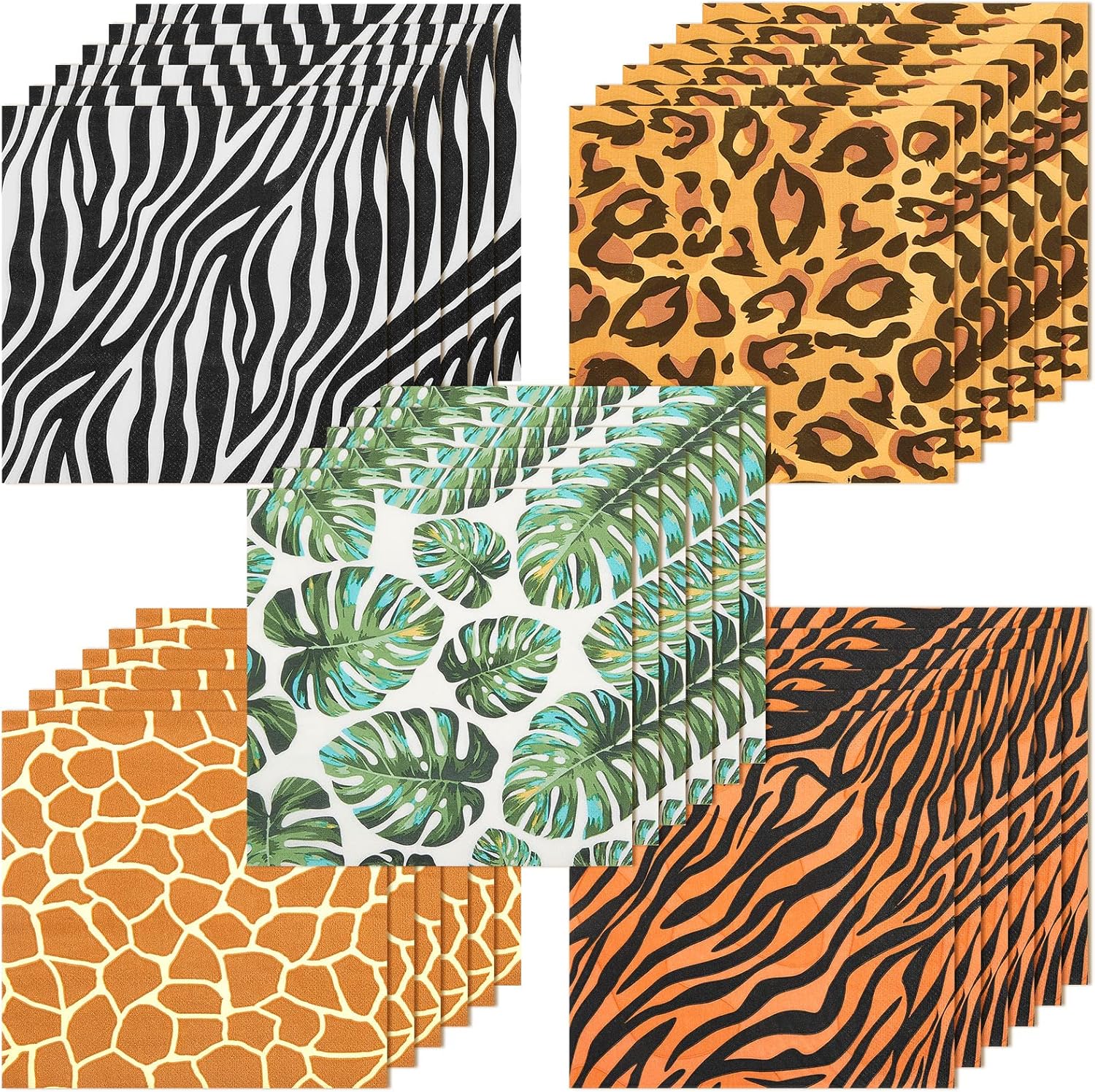 100 PIECES Jungle Safari Animal Print Party Disposable Napkins Animal