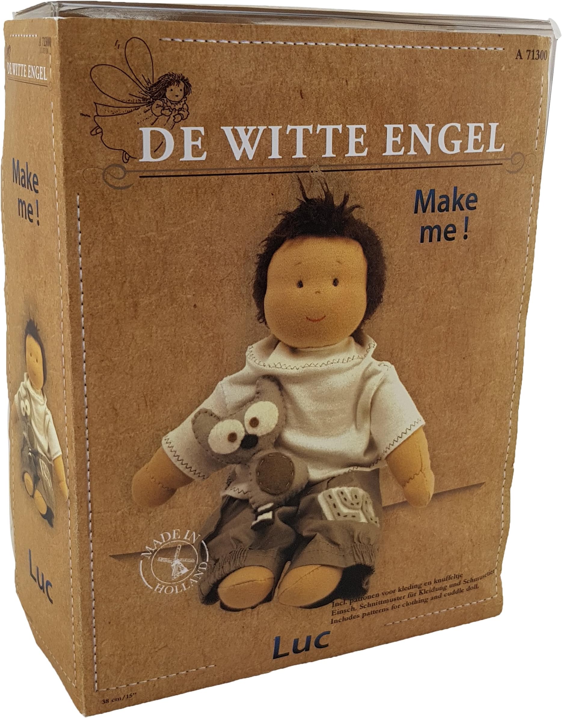 De Witte Engel Luc Diy [Waldorf Style] Doll Kit, 100 % Wool and 100 % Cotton Doll Jersey, 40 cm