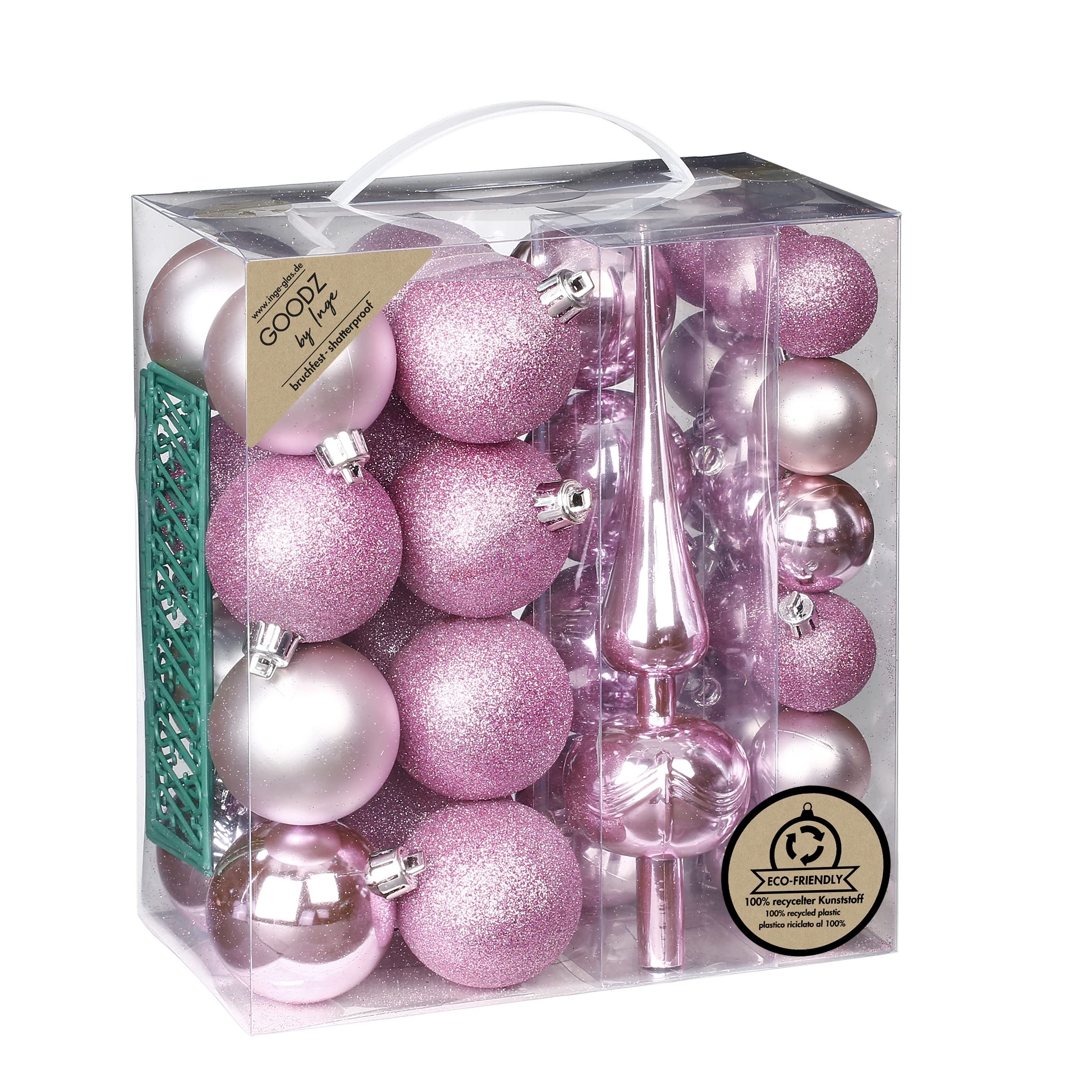 Boules de Noël rose Inge-glas incassables pour protéger enfants et animaux
