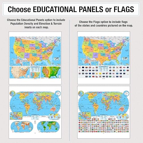 Miniatura 2 de Paquete de mapas laminados primarios para aulas de Estados Unidos y el Mundo  Mapas educativos de pared de 36 x 30 pulgadas  Grados 1 a 5  Colores