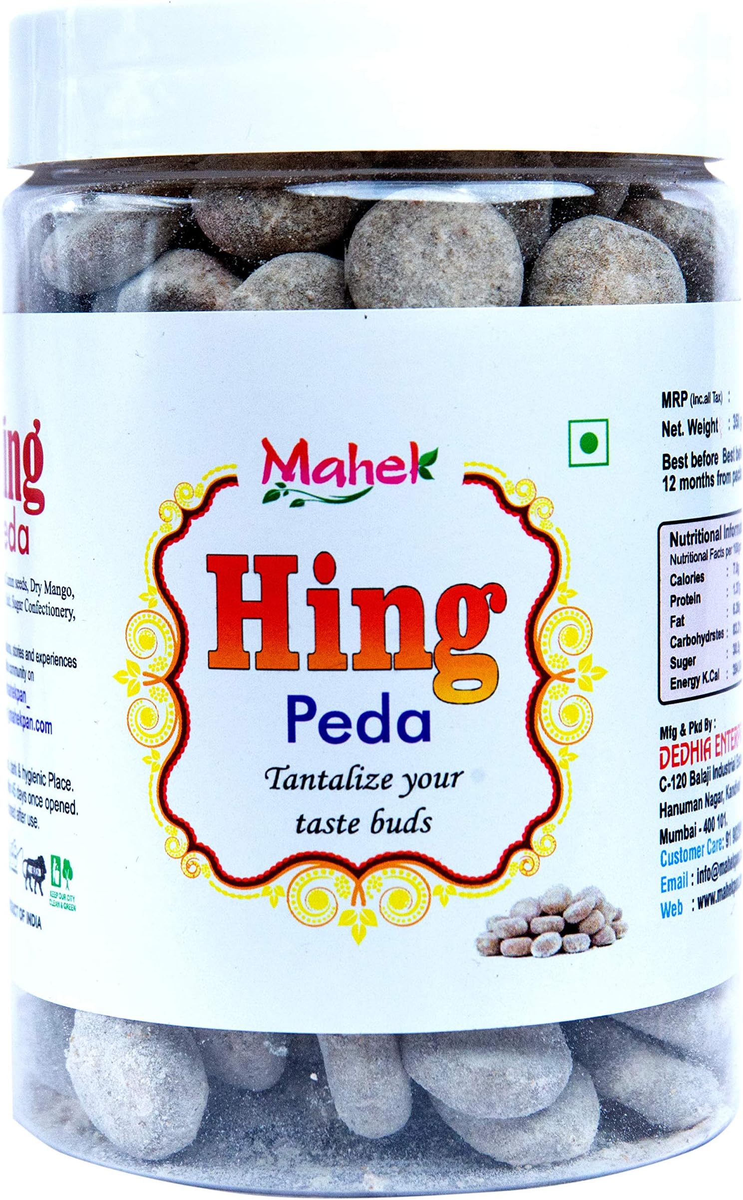 Mahek Hing Peda Mukhwas Mouth Freshener 350gm | Blend With Hing, Jeera, Dry Mango | Good for Digestion, Bloating Relief Chatpata and Spicy After-Meal