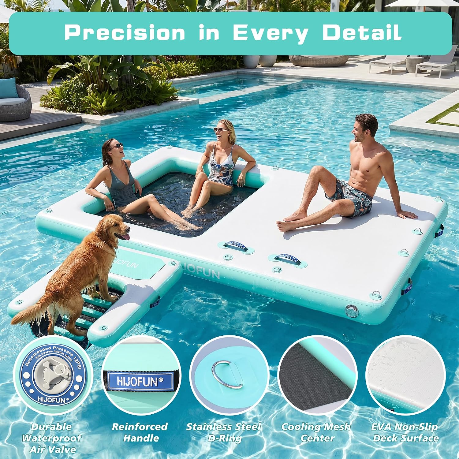 10x6.6ft Inflatable Dog Ramp and Large Dock Mat Set, 6 inches Thick 10ft Inflatable Stable Platform Raft with Storage Bag None-Slip Surface Island Raft for Lake Beach Pool 2-in-1