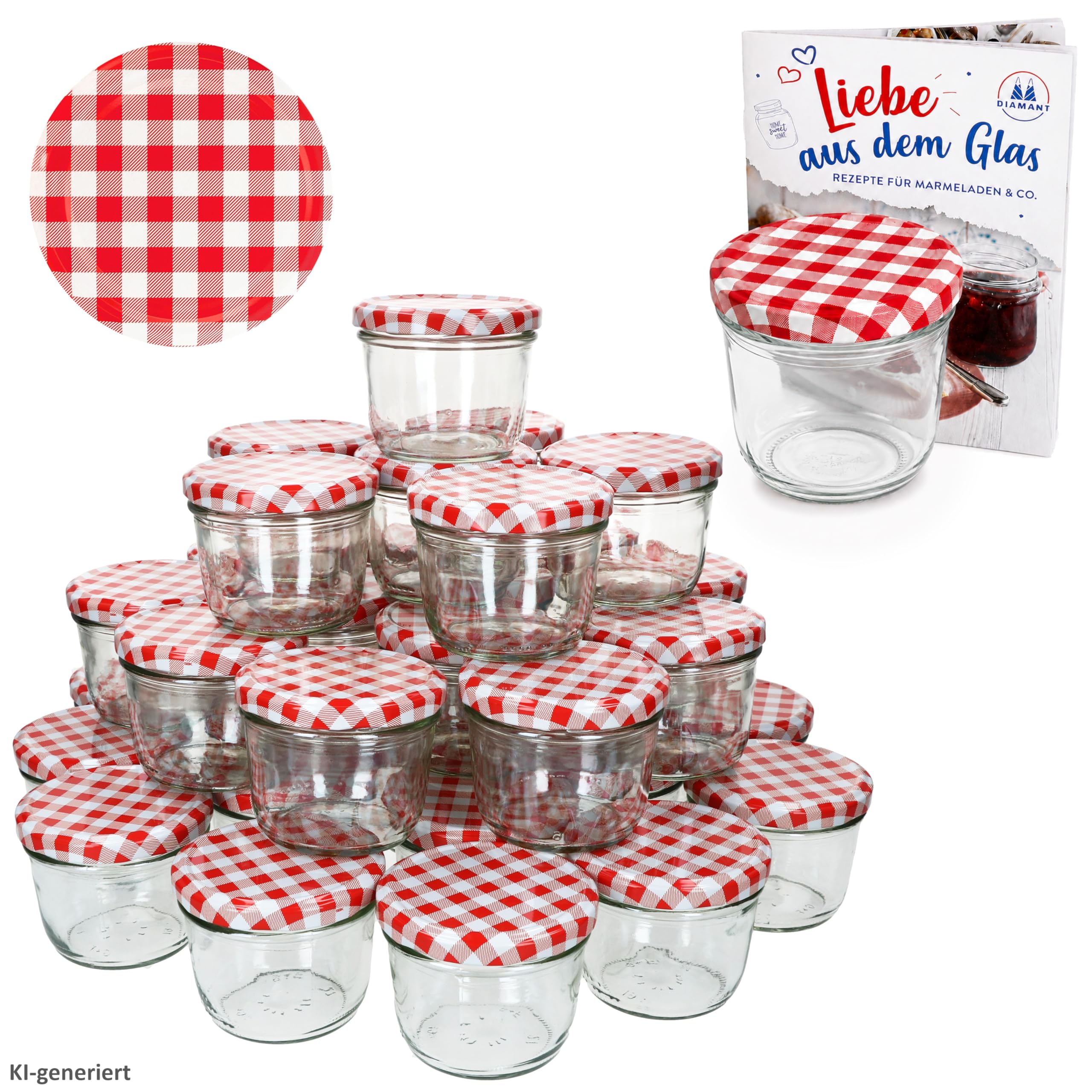 MamboCat Lot de 100 bocaux en verre avec couvercle TO 82 à carreaux Rouge 230 ml Livre de recettes de Diamant-Zucker (français non garanti)