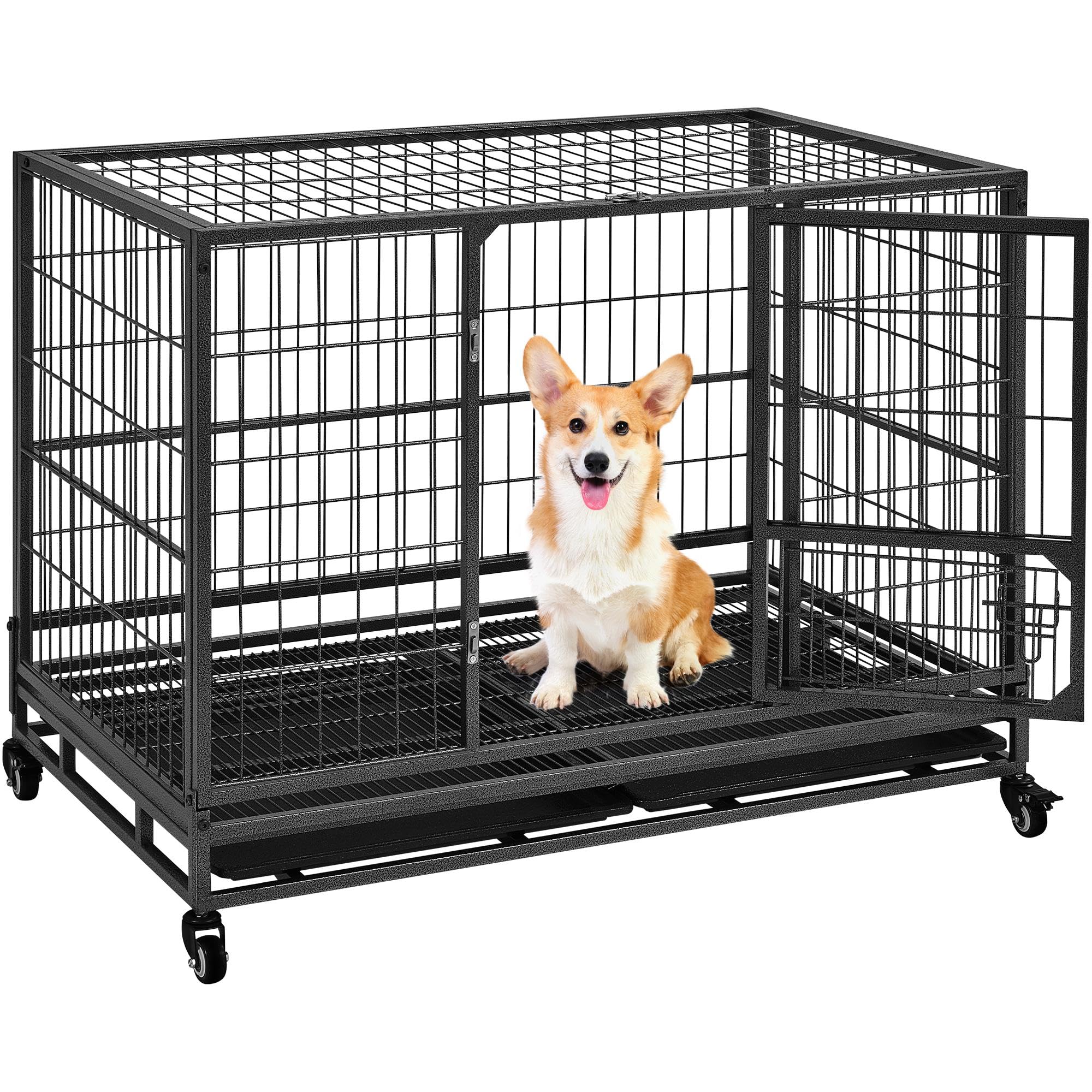 Yaheetech Jaula para Perros de Interior Jaula Perro Grande 106×65×81 cm Casa para Perros con Ruedas y Bandeja y Doble Puerta Extraíble