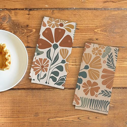 Miniatura 3 de Juego de 2 toallas de cocina abstractas y bohemias, diseño floral, estilo retro de los años 70, para cocina, toallas de mano bohemias vintage para