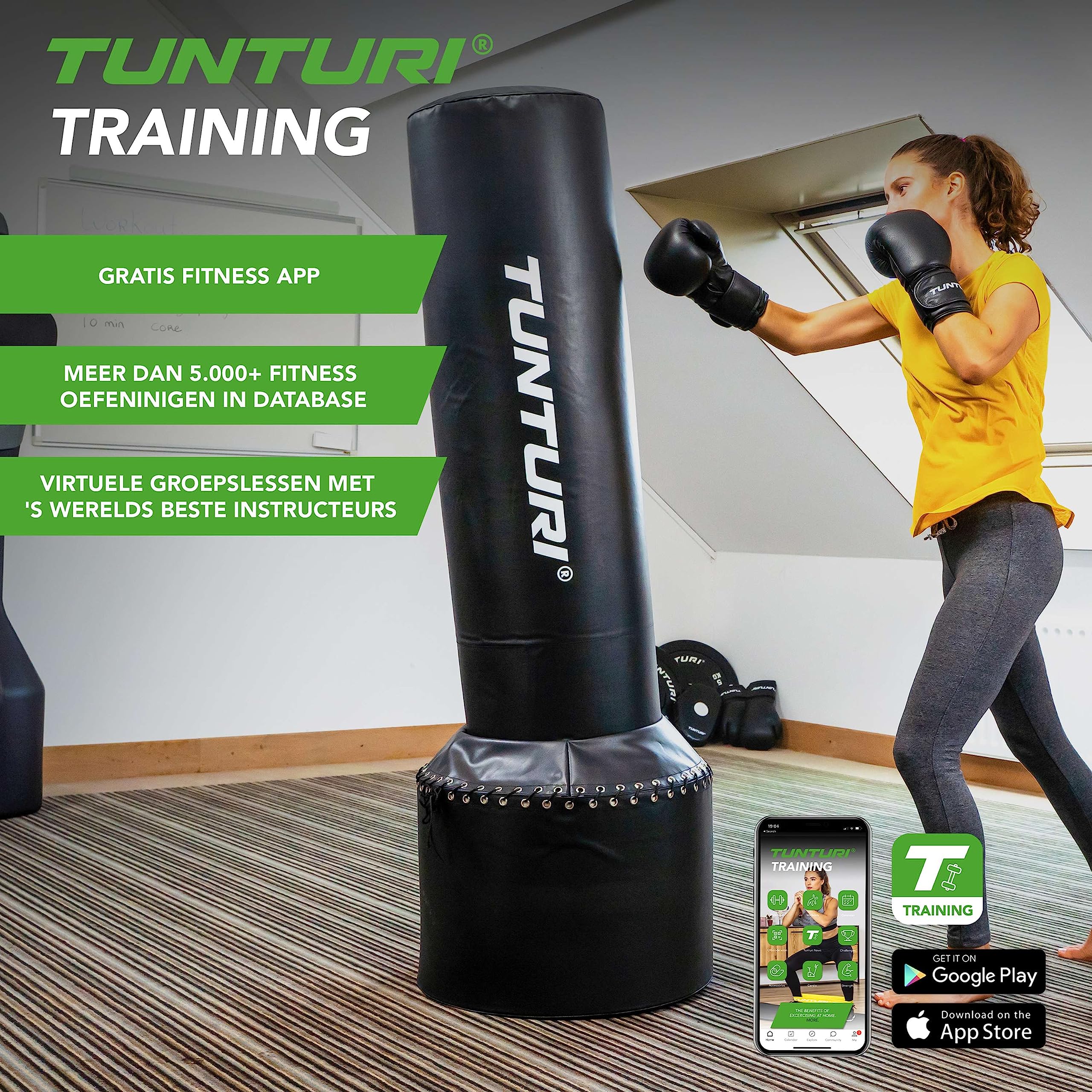 Tunturi Sac de frappe sur pied, 170/180 cm, sur pied, sur pied, support de boxe, robuste, pour MMA, boxe, entraînement, pour adultes (débutants et professionnels)