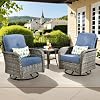 ovios 3 Pieces Patio Furniture Set, Outdoor Rocking Chairs of 2, Wicker Swivel Glider Chairs with Side Table Thick Cushions, All Weather Rattan Bistro Set for Porch, Denim Blue