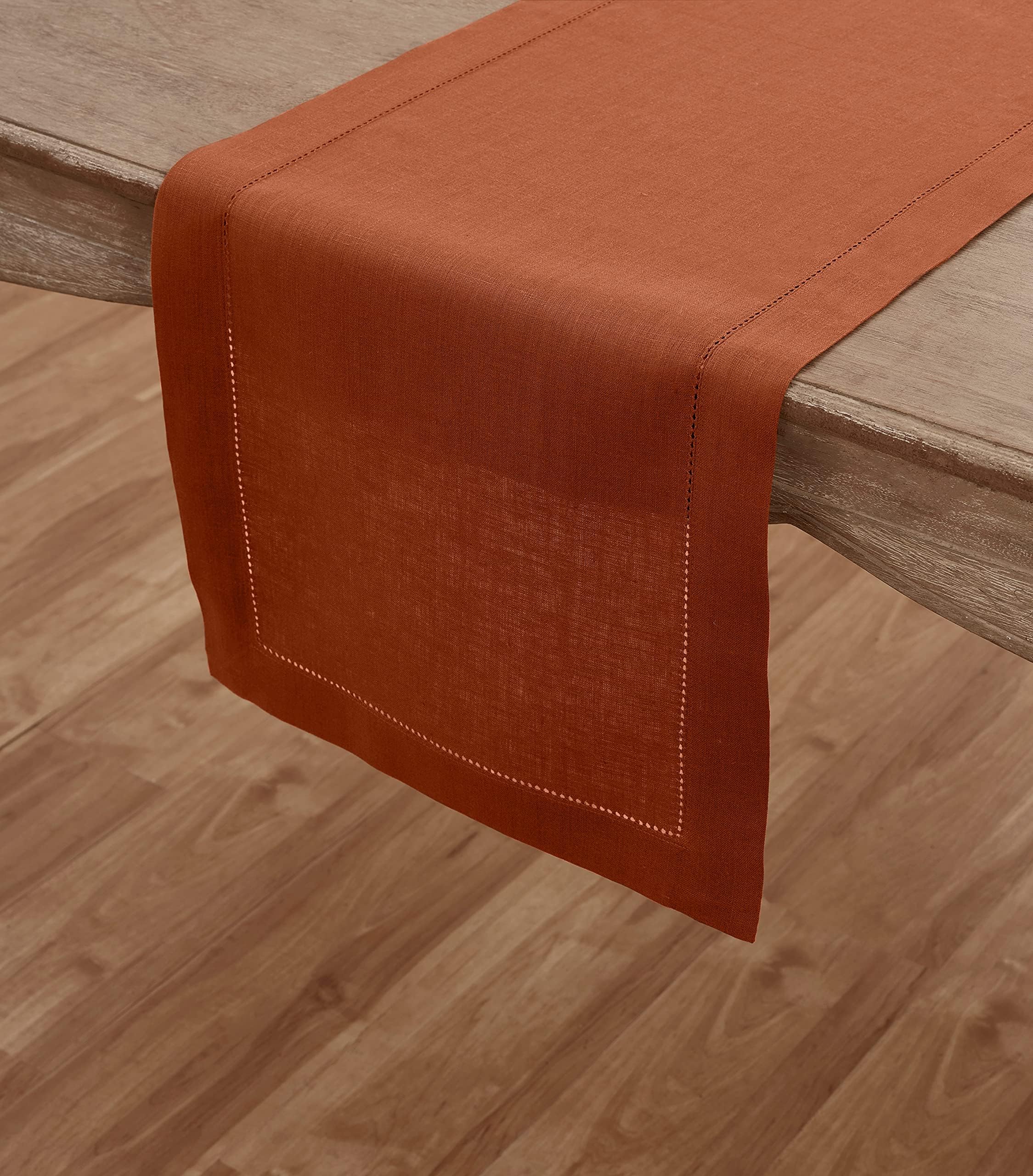 Solino Home Cinnamon Linen Table Runner 60 inches Long – 100% Pure Linen 14 x 60 Inch Classic Hemstitch Table Runner – Dresser Living Room Farmhouse Table Runner for Indoor, Outdoor