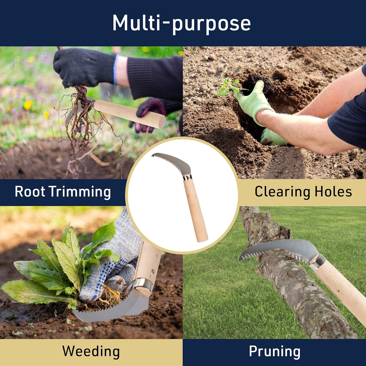 Japanese Saw Hand Saw - 8” Root Cutter with Sharp 2.75” Serrated Stainless Steel Blade and 30-Degree Cutting Angle - Garden Tools for Gardening and Landscaping by Kings County Tools