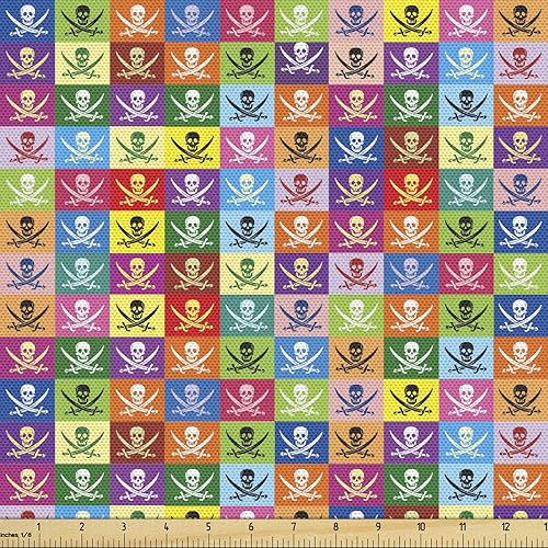 Vista 656 de Ambesonne Tela beige de The Yard, ilustración contemporánea de animales marinos en estilo retro, arte de caballito de mar de cangrejo de pulpo, tela