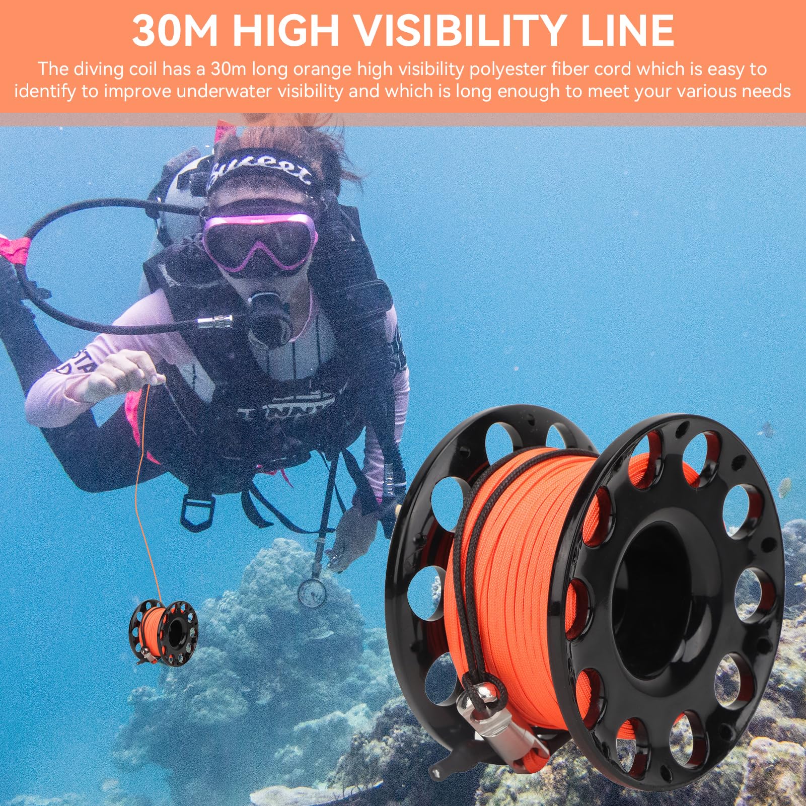 Tauch Fingerspule 30m, Finger Reel Scuba Diving Spool Reel Mini Tauchspule mit doppelköpfig Haken zum Tauchen Zum Tauchen Schnprcheln Unterwasser