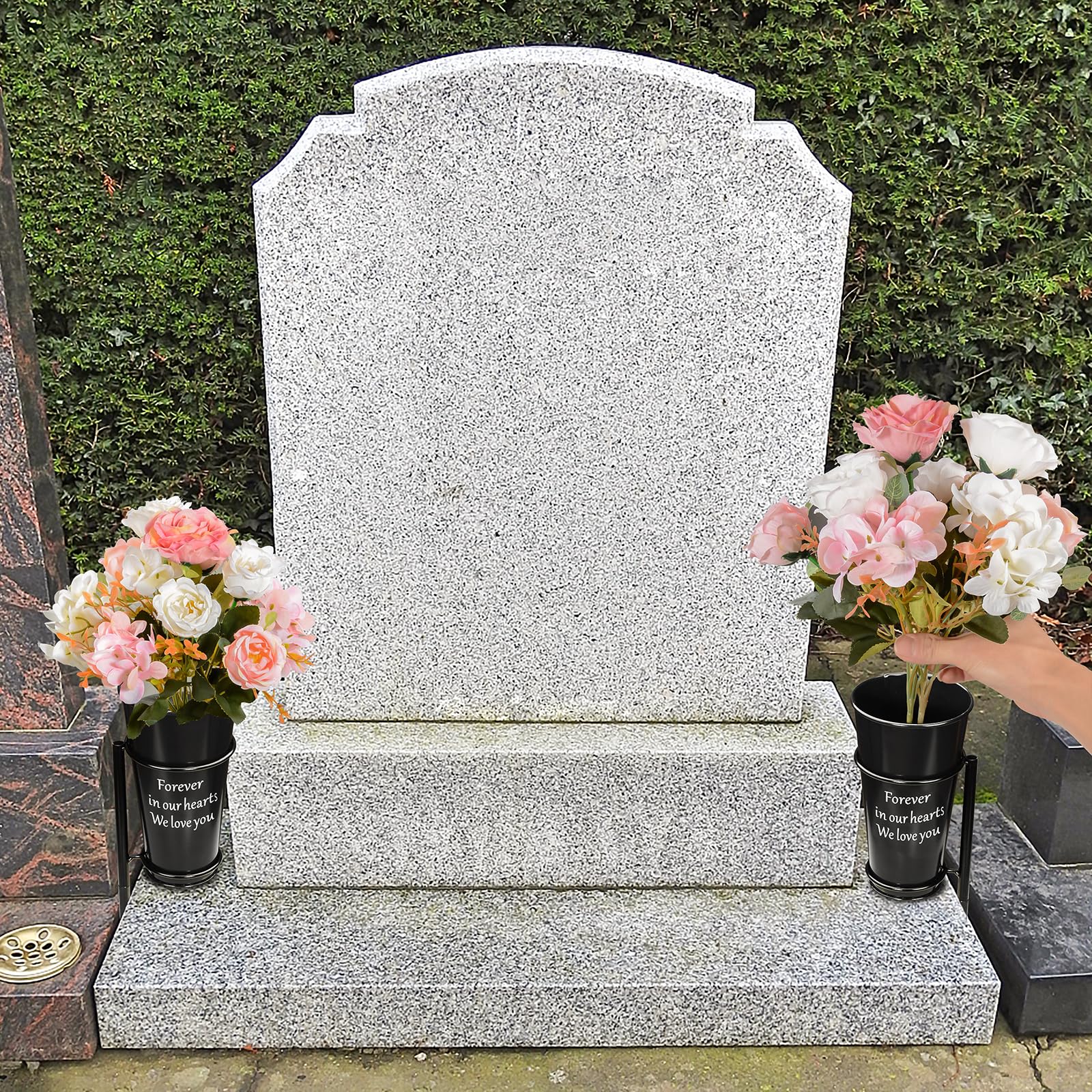 Begraafplaats grafvaas, herdenkingsgrafvaas met grondspikes, engelenvazen voor kunstbloemen, grafbloemenhouder voor begraafplaats grafsteen buiten gebruik (1 stuk