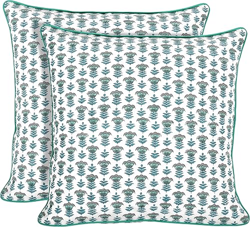 Ridhi Juego de 2 fundas de almohada modernas de algodón decorativas para sillón, sofá, cama, sala de estar, decoración primaveral del hogar, 16 x 16
