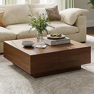 Amazon.com: POVISON Modern Square Coffee Table with Storage, 39.37 ...