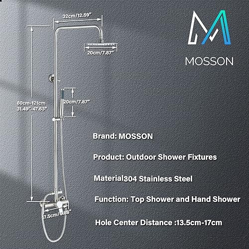 Miniatura 2 de MOSSON Sistema de ducha de lluvia para baño, juego de grifo de ducha al aire libre con cabezal de ducha de lluvia de 8 pulgadas, rociador de mano de