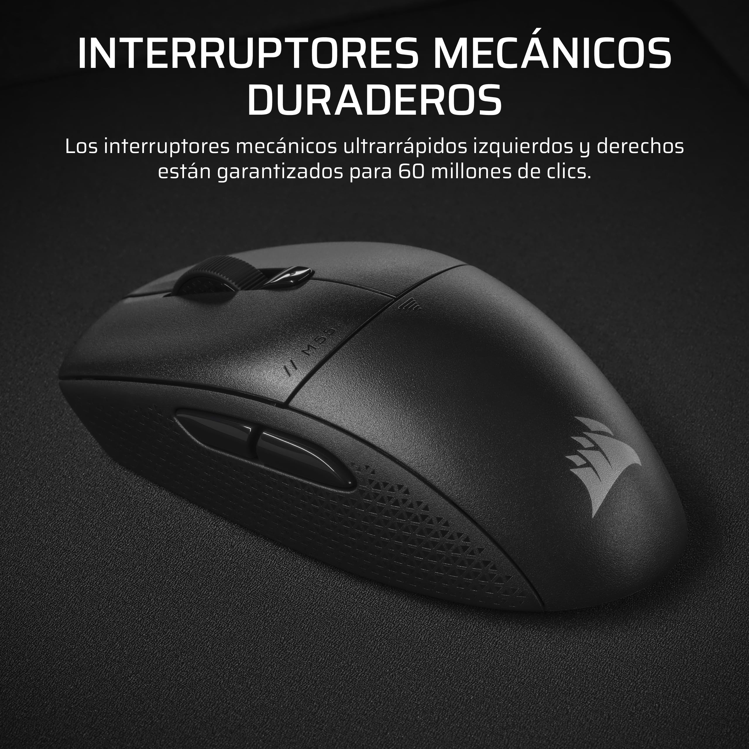 Corsair M55 Wireless Ratón Ligero para Juegos FPS – Negro | 2.4GHz & Bluetooth, 24,000 PPP, Batería de Larga Duración, Seis Botones Programables, Empuñaduras Laterales Texturizadas