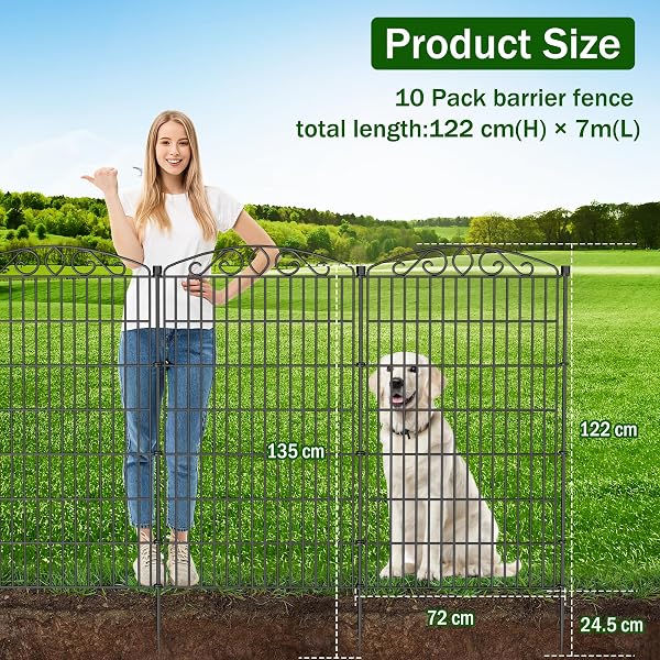 10 Panel No Dig Decorative Garden Fence - 122 cm H x 7 m L, Tall Animal Barrier for Dogs Rabbits, Rustproof Metal Wire Panels for Yard, Patio, and Outdoor Border Use - 2