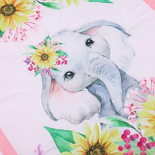 Miniatura 4 de Juego de ropa de cama de cuna de elefante para niñas, 3 piezas, rosa, girasol, elefante, bebé, niña, juego de ropa de cama para cuna, sábana, funda